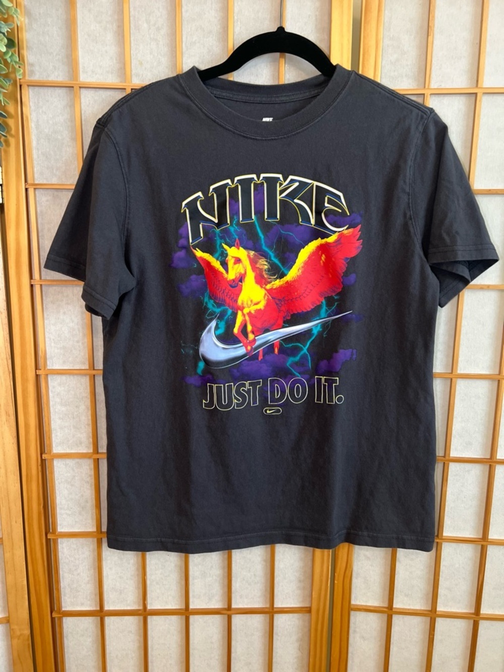 Nike Pegasus Graphic T-Shirt Black Neon Swoosh Logo Men’s XL  Athletic Tee